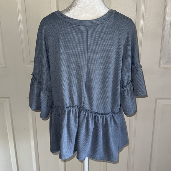 Arula Blue Waffle Weave Babydoll Top - Picture 2 of 4